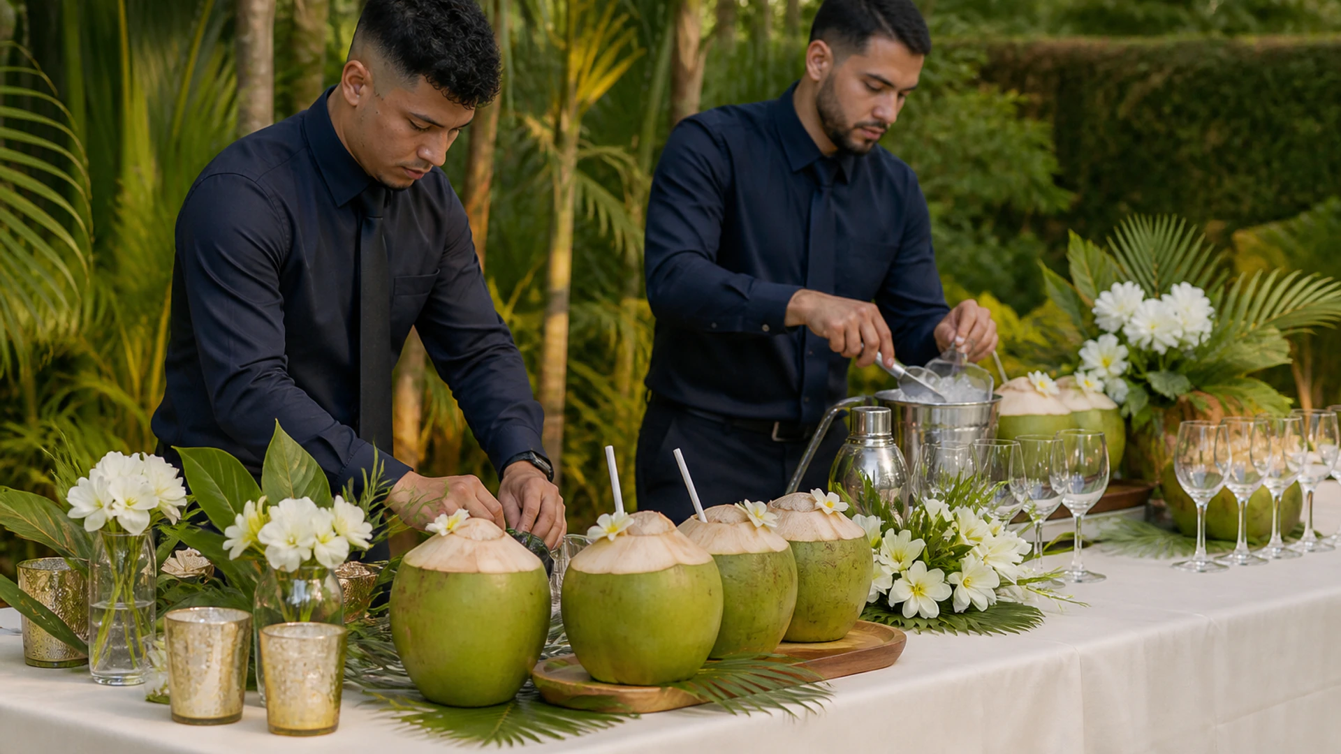 Montaje tropical preparado por el equipo